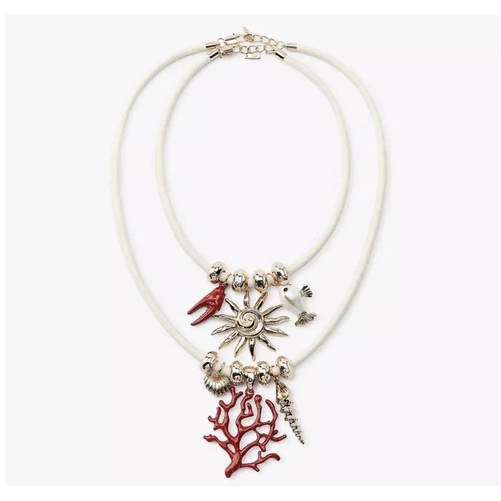 Zara Beach Necklace Vacation‎ Resort Bohemian Nautical Coral Fish Sun Shell 2